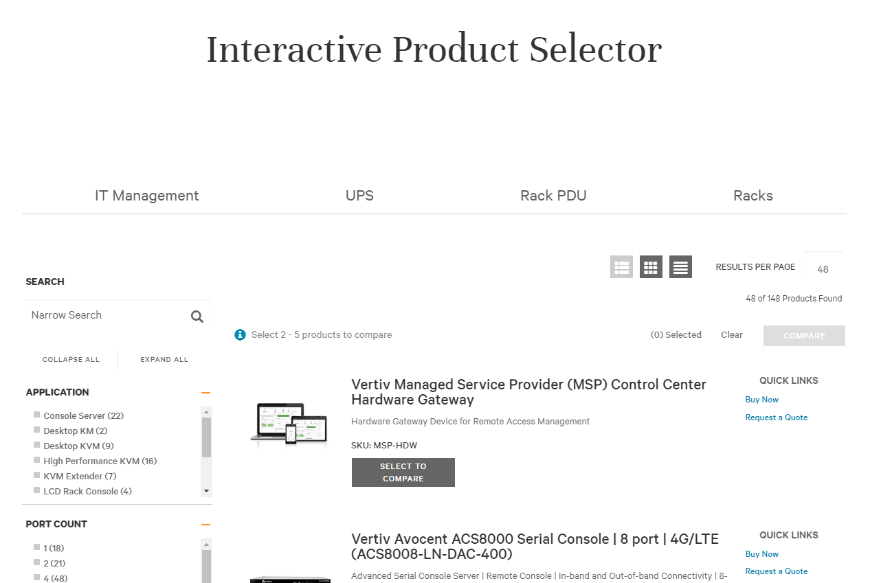 Vertiv Interactive Product Selector